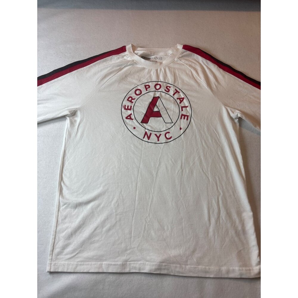 Aeropostale Stretch Graphic T-Shirt White & Red With Logo Print medium size